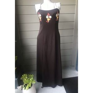 Vintage chocolate brown maxi dress with flower detail